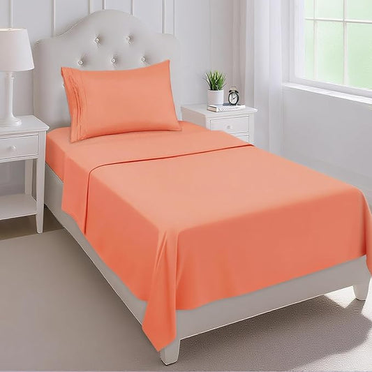 Mejoroom Twin Sheet Set - Hotel Collection Twin Sheets - Bedding Sheets & Pillowcases with Deep Pocket Fitted Sheet, Breathable, Wrinkle & Fade Resistant - 3 Piece(Coral)