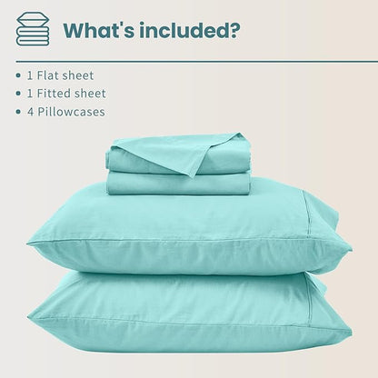 Bedlifes 100% French Flax Linen Sheets Set California King Size-6 Piece Extra Deep Pocket 18-24",Soft Breathable Cal King Bed Sheets with Temperature Regulating & Moisture-Wicking(Teal