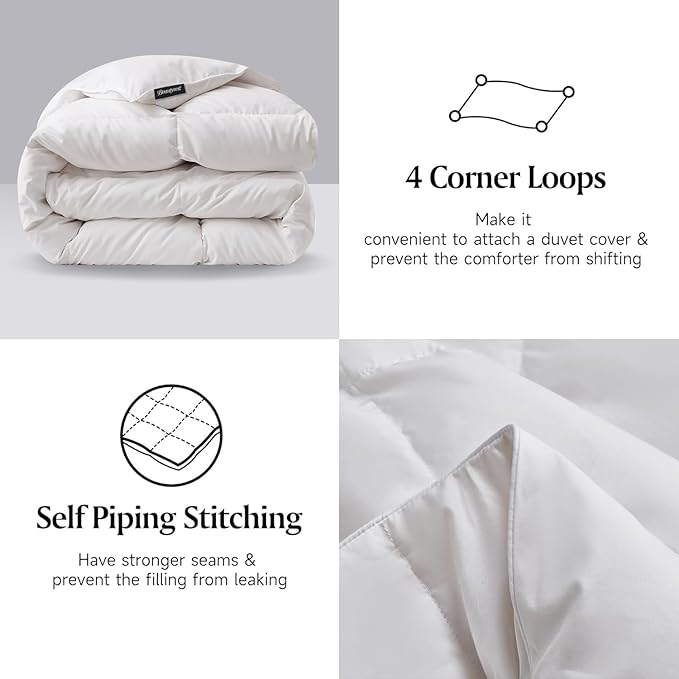 Beautyrest Luxury White Goose Feather Down Fiber Twin Size Duvet Insert,100% Cotton Breathable Medium Warmth Bedding Comforter for All Season,White/Twin,68" Wx90 L