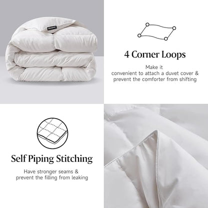 Beautyrest Luxury White Goose Feather Down Fiber Twin Size Duvet Insert,100% Cotton Breathable Medium Warmth Bedding Comforter for All Season,White/Twin,68" Wx90 L