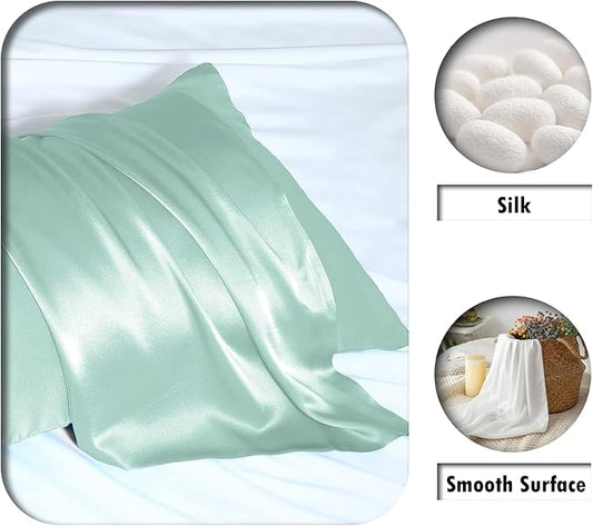 Silk Body Pillowcase Mulberry Silk Pillowcase Body Pillow Cases with Zipper Soft Breathable Smooth Cooling 20x54 inches Body Pillow Pillowcase for Sleep (Sage Green,20"X 54",1Pcs)