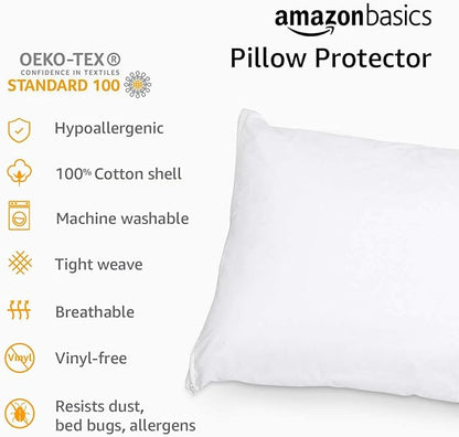 Amazon Basics Hypoallergenic Protector Cover Pillowcases - 21 x 55 Inches, Body Size, White, Pillows Not Included