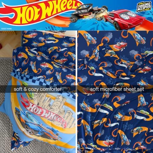 Hot Wheels Race Track 4 Piece Toddler Bed Set – Super Soft & Cozy Reversible Microfiber Comforter and Sheets (Officially Licensed Product) by Franco