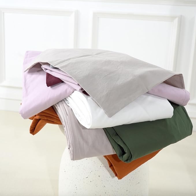NEXHOME PRO Duvet Cover Set 100% Washed Cotton Full Size Linen Feel Textured Organic Natural 3 Pieces Bedding Set with Zipper Closure and Corner Ties, Breathable, Soft (Forest Green, No Comforter)