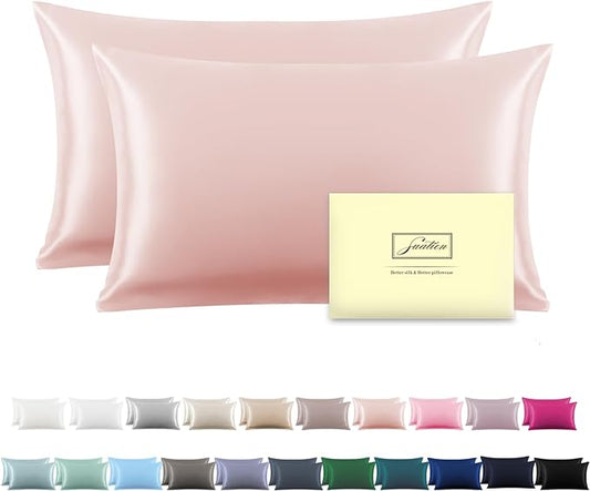 Silk Pillow Cases 2 Pack,Soft Breathable and Sliky Queen Size Pillow Cases Set of 2,Natural Mulberry Silk Pillowcase Set of 2 for Hair and Skin with Hidden Zipper (Coral,20"X 30",2pcs)