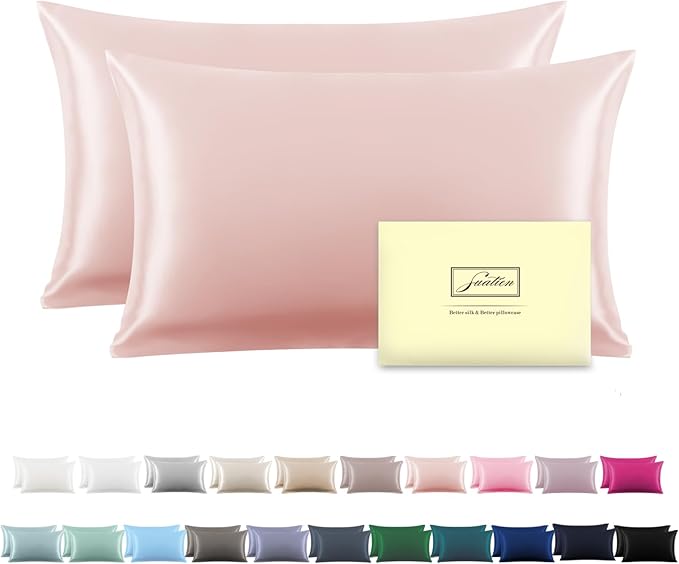 Silk Pillow Cases 2 Pack,Soft Breathable and Sliky Standard Size Pillow Cases Set of 2,Natural Mulberry Silk Pillowcase Set of 2 for Hair and Skin with Hidden Zipper (Coral,20"X 26",2pcs)