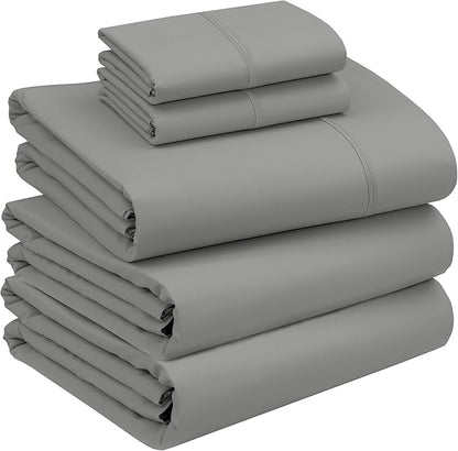 RUVANTI 100% Cotton Sheets – Split King Size Percale Bedding, Cooling & Breathable, Durable with a Crisp, Soft & Comfortable Feel, 16" Deep Pocket, 5-Piece Set, Mist Grey