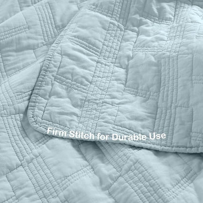 HORIMOTE HOME 100% Cotton Quilt Set Queen Size, Baby Blue Pre-Washed 3-Piece Bedspread Coverlet Set, Cozy Lightweight Stitching Bedding Cover with 2 Shams in Geometric Pattern for All Season