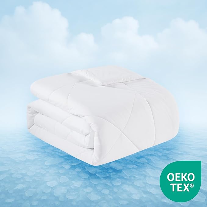 Oversized Cooling Comforter Full/Queen – Reversible Diamond-Quilted Comforter Shell with Elegant Trim – Lightweight Breathable Bed Blanket for Hot Sleepers, Night Sweats & All-Season Comfort, White
