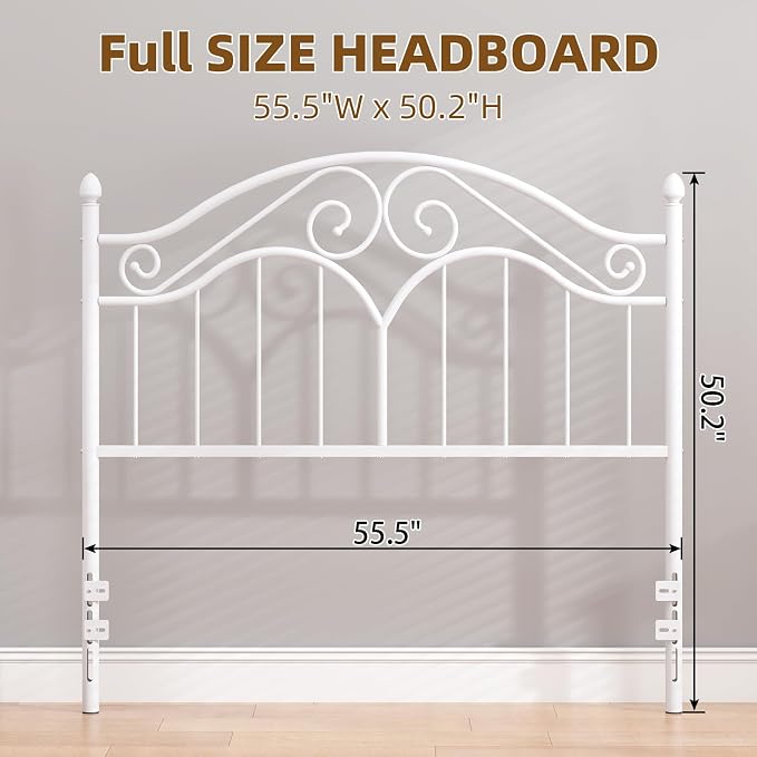 Headboard for Full Size Bed Frame Vintage Platform Bed Metal Headboard Only | Height Adjustable,Sturdy and Stable,Easy Assembly,White