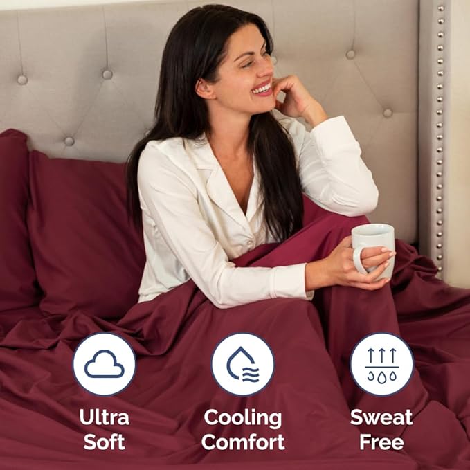 Short Queen Size 4 Piece Sheet Set - RV Short Queen, Soft, Breathable & Cooling Bed Sheets Set with Deep Pockets - Hotel Luxury Bedding for Women, Men, Kids, Teens, Boys & Girls - Oeko-Tex - Burgundy