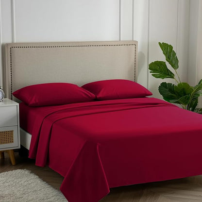 Carressa Linen 100% Egyptian Cotton Queen Size Sheet Set - Luxury 600 Thread Count Egyptian Cotton Sheets Queen Size (True Red), Silky Soft, Cooling, Sateen Weave 16" Deep Pocket Hotel Quality Sheets