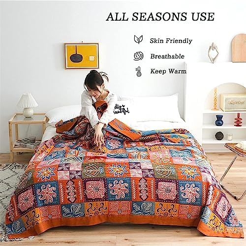 MSGKV Boho Throw Blanket 60"x80" 100% Cotton Checkered Throw for Couch