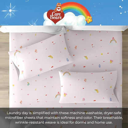 Collectibles Care Bears Bedding Super Soft Cotton Sheet Set, 3 Piece Twin XL, College Dorm Essentials (Officially Licensed Product) By Franco