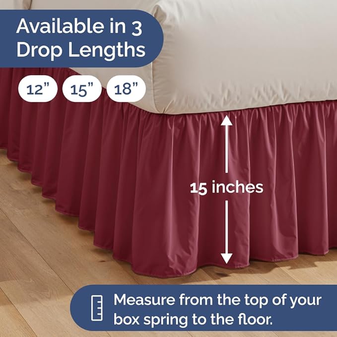 Bedskirt Twin Size Ruffle - 15 inch Drop Dust Ruffle Bed Skirt with Platform - Ultra-Soft, Easy Fit, Premium Hotel Quality - Wrinkle, Fade & Shrink Resistant - for Women, Men, Kids & Teens - Burgundy