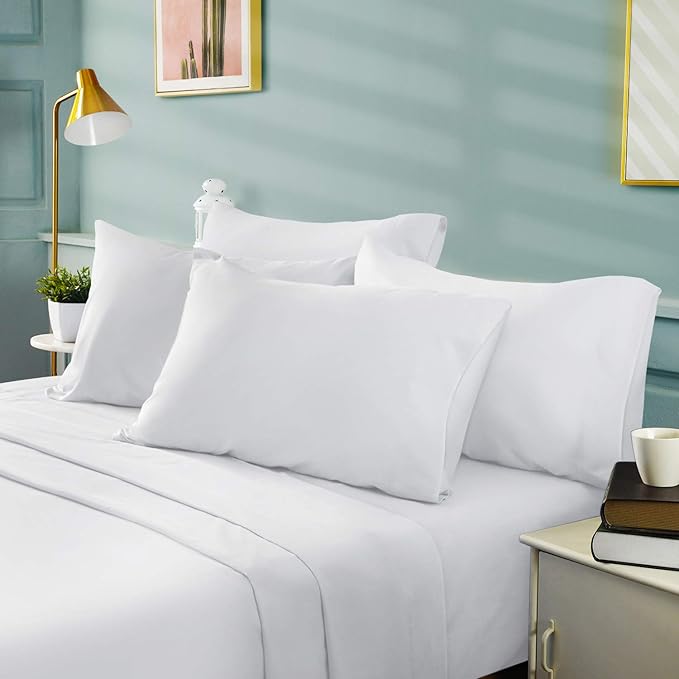 BYSURE Hotel Luxury Bed Sheets Set 6 Piece(Queen, White) - Super Soft 1800 Thread Count 100% Microfiber Sheets with Deep Pockets, Wrinkle & Fade Resistant
