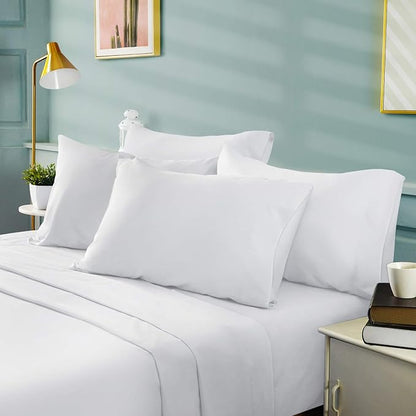 BYSURE Hotel Luxury Bed Sheets Set 6 Piece(Queen, White) - Super Soft 1800 Thread Count 100% Microfiber Sheets with Deep Pockets, Wrinkle & Fade Resistant