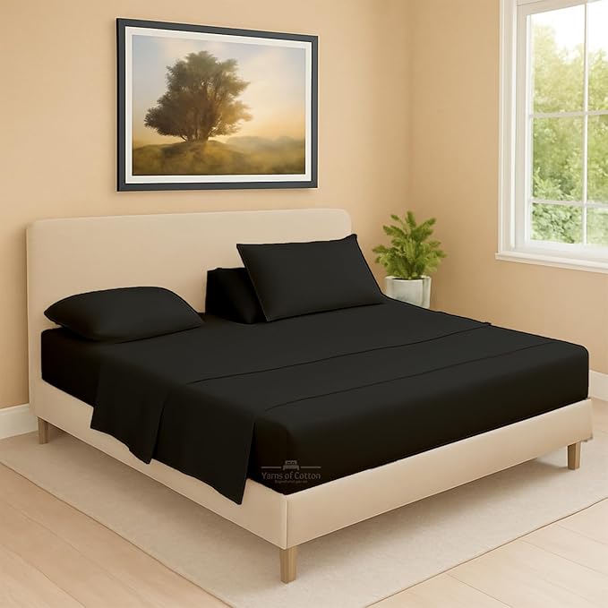 Split Head Flex 2 Qty Fitted Sheet for Adjustable Bed, King 32" Split Down from The Top, 100% Egyptian Cotton 600 Thread Count, 18" Deep Pocket, Super Soft Wrinkle Free, Black