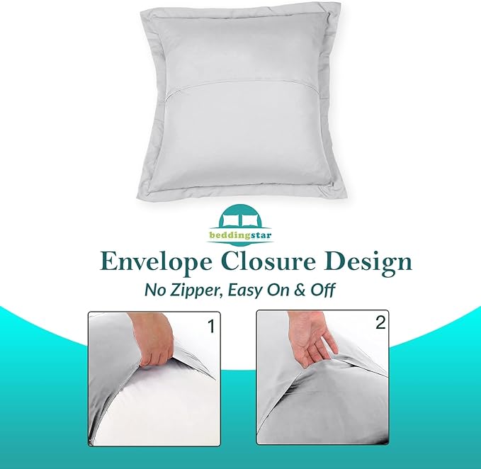 Euro Sham Covers 26x26 Set of 2 Silver Grey 600 TC 100% Egyptian Cotton Pack of 2 Euro 26x26 Pillow Covers Cushion Cover Cases Soft Skin Friendly European Size Decorative Square Pillow Shams