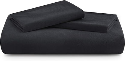 Black Duvet Cover Full Size, 100% Washed Cotton Linen Like Bedding Set with Zipper Closure (No Comforter), 80x90 Inches