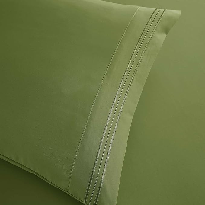 Clara Clark Twin Sheets, 5 Piece Set - Hotel Luxury Sheets for Twin Size Bed, Super Soft Bedding Set, Twin Size, Calla Green