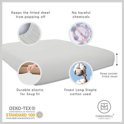 Threadmill Cotton Queen Sheet Set | 100% Cotton Sheets for Queen Size Bed | Solid Sateen Queen Bed Sheets Set with 16” Deep Pocket | Soft Breathable 4-Piece Cooling Bedding Sheet Set | Light Grey