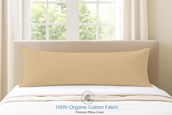 Comfort Beddings Body Pillowcase, 100% Organic Cotton 720 Thread Count Sateen, Soft Cooling Taupe, 1-Pack, Hidden Zipper Closure, Hotel Quality, Fade & Shrink Resistant, 20 x 72 Inches