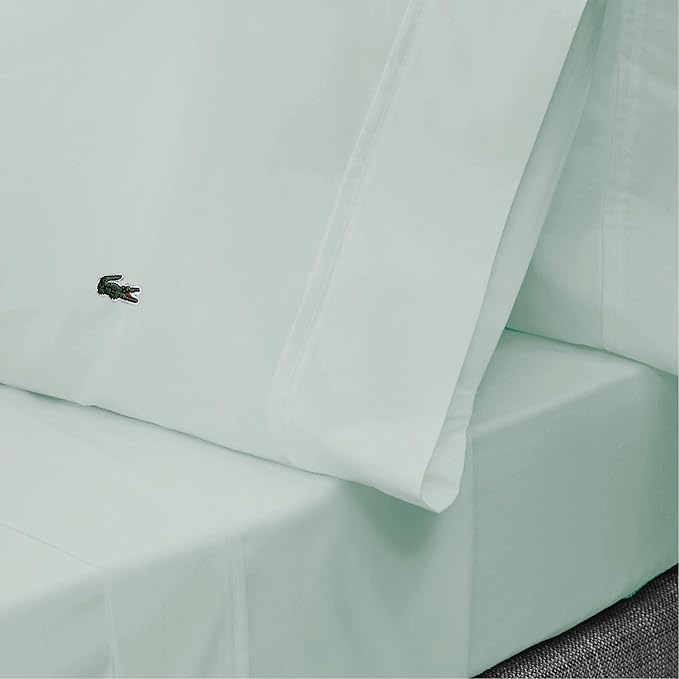 Lacoste 100% Cotton Percale 3-Piece Sheet Set – Cool, Crisp, Matte, and Durable, Oeko-Tex Certified – Solid, Iced Mint, Twin