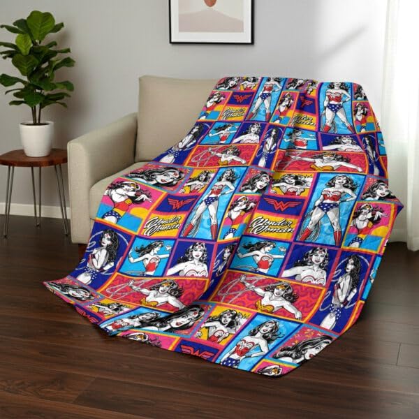 Northwest Warner Bros Wonder Woman Wonder Pop Quilted Throw Blanket, Comfy Throw, Adults Boys Girls, Soft Lightweight Bedding for Bed, or Couch, 60 x 80 inches