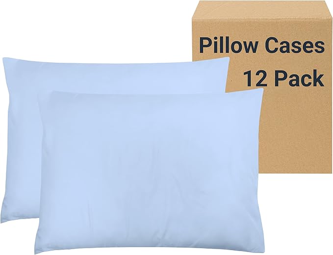 ZPECC Pillow Cases King Size Set of 12, 20x36 Envelope Closure Pillowcases, Soft Plain Brushed Microfiber Covers Hypoallergenic Breathable, Light Blue