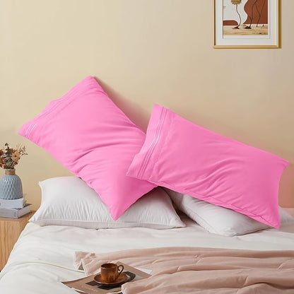 Vonty 2 Pack Queen Pillow Cases - 20x30 Inch, 1800 Thread Count Microfiber Pillowcases Queen Size Pink Pillow Cases Luxury & Soft Embroidered Bed Pillow Covers with Envelope Closure