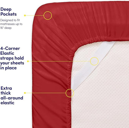 1500 Supreme Collection Bed Sheet Set - Extra Soft, Elastic Corner Straps, Deep Pockets, Wrinkle & Fade Resistant Hypoallergenic Sheets Set, Luxury Hotel Bedding, Queen, Red