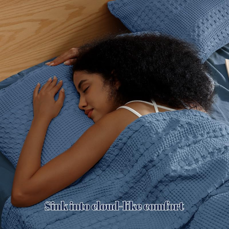 PHF Cotton Waffle Pillow Shams Queen Size 20" x 30", Denim Blue, No Insert
