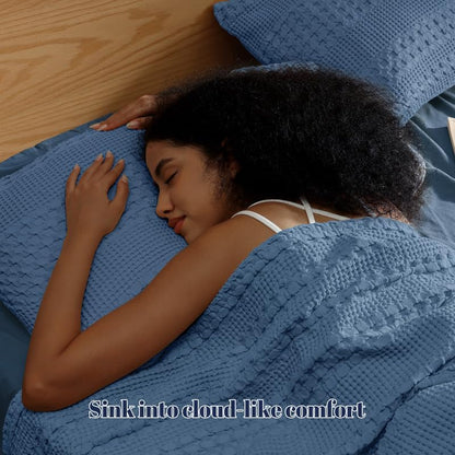 PHF Cotton Waffle Pillow Shams Queen Size 20" x 30", Denim Blue, No Insert