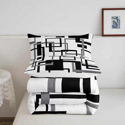 Erosebridal Grid Comforter for Kids Boys Girls,Black and White Bedding Set Queen,Geometric Pattern Quilt Set Ultra Warm,Buffalo Check Art Duvet Insert with 2 Pillow Shams Bedroom Decor