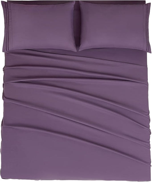 Mejoroom Full Size Sheet Sets - 1800 Collection Microfiber Bed Sheet Set with 16 Inch Deep Pocket Fitted Sheet, Soft, Breathable, Wrinkle, Fade & Stain Resistant - 4 Piece (Full, Purple)