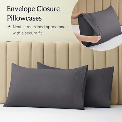 LuxClub 4 PC Full Size Sheet Set Sheets Deep Pockets 18" Wrinkle Free Cooling Sheets Machine Washable Hotel Bedding Silky Soft - Dark Grey Full