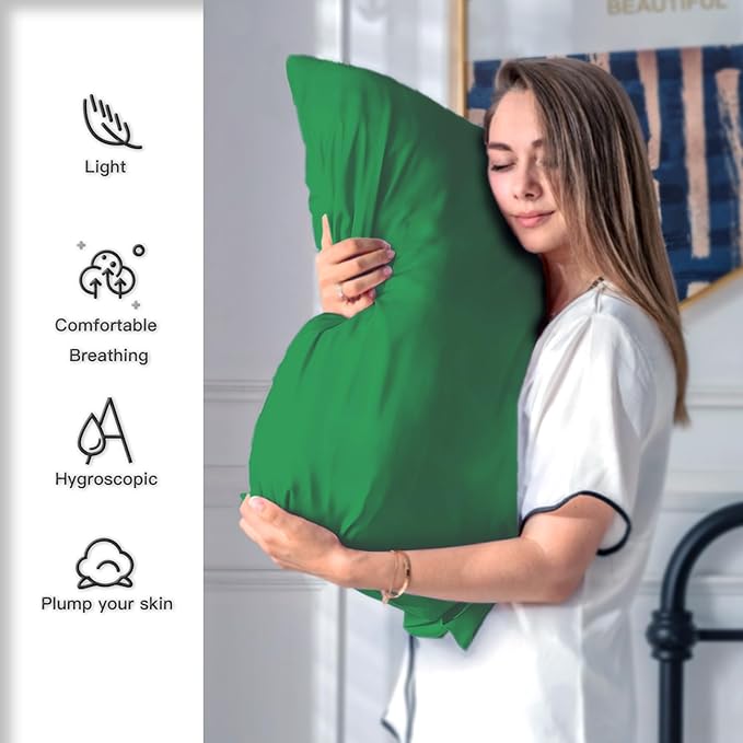 Natural Mulberry Silk Pillowcase for Hair and Skin Queen Size 20"X30" Pillow Case with Hidden Zipper Soft Breathable Smooth Cooling Silk Pillow Covers for Sleeping (Olive Green,Queen,1Pcs)