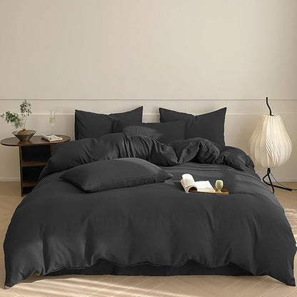 Luxlovery Black Comforter Full Size Men Women Solid Black Bedding Comforter Set Full Dark Color Quilts Blanket Soft Breathable Lightweight Pure Fluffy Comforter Set