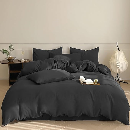 Luxlovery Black Comforter Full Size Men Women Solid Black Bedding Comforter Set Full Dark Color Quilts Blanket Soft Breathable Lightweight Pure Fluffy Comforter Set