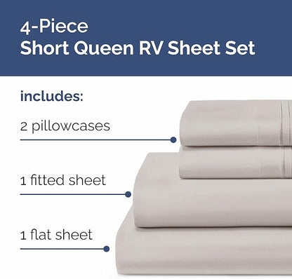 Short Queen Size 4 Piece Sheet Set - RV Short Queen, Soft, Breathable & Cooling Bed Sheets Set w/ Deep Pockets - Hotel Luxury Bedding for Women, Men, Kids, Teens, Boys & Girls - Oeko-Tex - Light Grey
