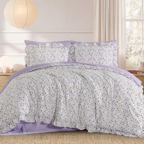 BLOOMHAVEN Queen Comforter Set-7 Pieces Floral Ruffle Bedding Set