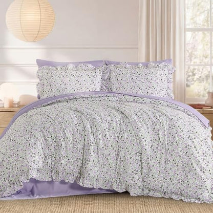 BLOOMHAVEN King Size Comforter Set-7 Pieces Floral Ruffle Bedding Set