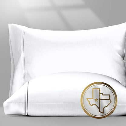TEXAS LINEN CO. 100% Egyptian Cotton Pillow Cases Standard/Queen Size Set of 2 - Luxury 1500 Thread Count Sateen White Pillow Cases, Silky Soft Cotton Pillowcases Fits Standard & Queen Size Pillows