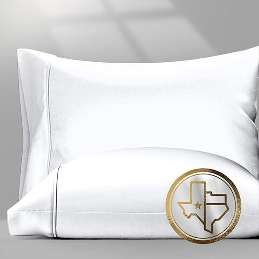 TEXAS LINEN CO. 100% Egyptian Cotton Pillow Cases Standard/Queen Size Set of 2 - Luxury 1500 Thread Count Sateen White Pillow Cases, Silky Soft Cotton Pillowcases Fits Standard & Queen Size Pillows