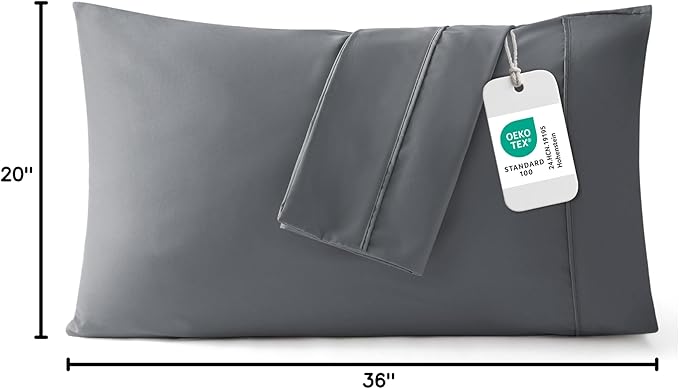 Bedsure King Size Pillow Cases Set of 2 - Dark Grey Brushed Microfiber Pillowcases 2 Pack, Super Soft Pillow Case Cover with Envelope Closure for Kids, Wrinkle, Fade Resistant, 20x36 Inches