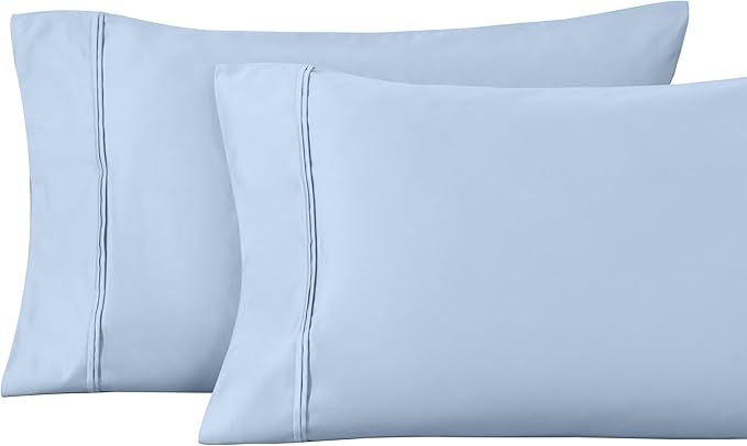 1200 Thread Count 100% Egyptian Cotton, Soft and Breathable, 2-Piece Standard Pillowcase Set Solid, Light Blue