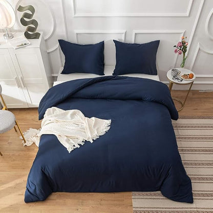CLOTHKNOW Dark Blue Queen Comforter Set Blue Bedding Comforter Sets Soft Navy Blue Comforter Queen with 2 x Pillow Cases