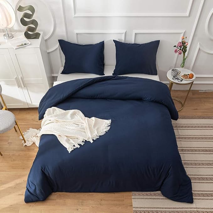 CLOTHKNOW Dark Blue King Size Comforter Set Navy Blue Bedding Sets Women Men Comforter Blue Comforters with 2 x Pillow Cases