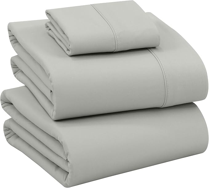 RUVANTI 100% Cotton Sheets – Queen Size Percale Bedding, Cooling & Breathable, Durable with a Crisp, Soft & Comfortable Feel, 16" Deep Pocket, 4-Piece Set, Silver